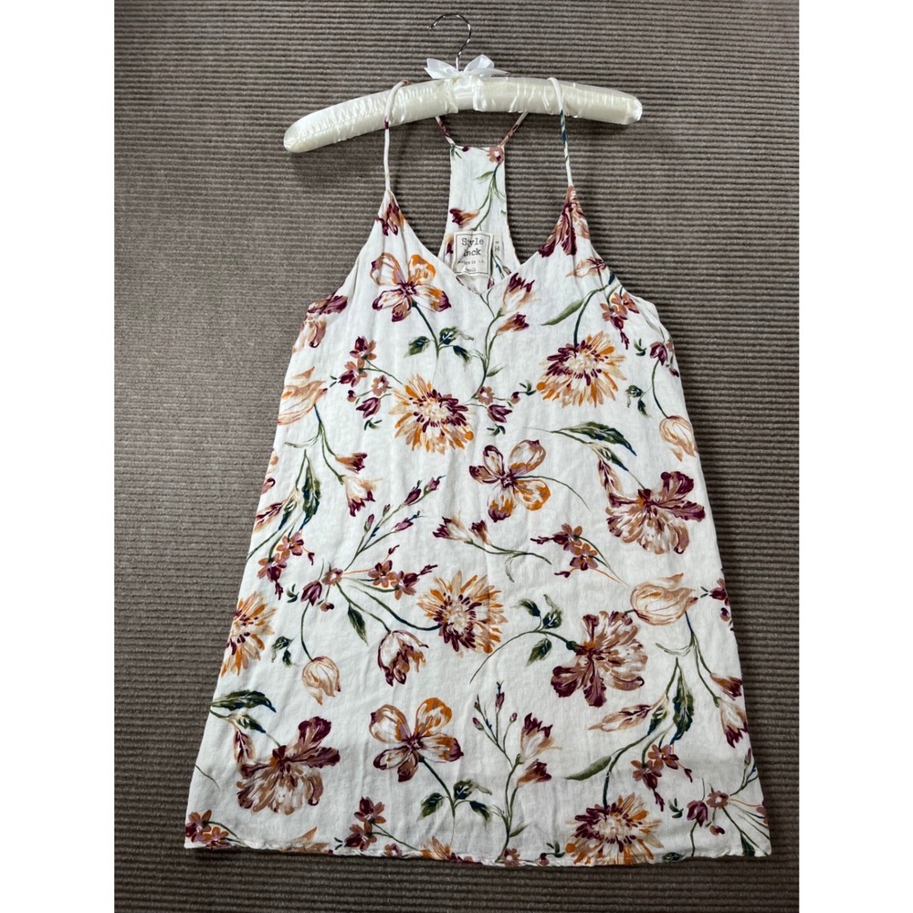 Style Rack Women White Floral Rayon Racerback Mini Dress SD49919 Small